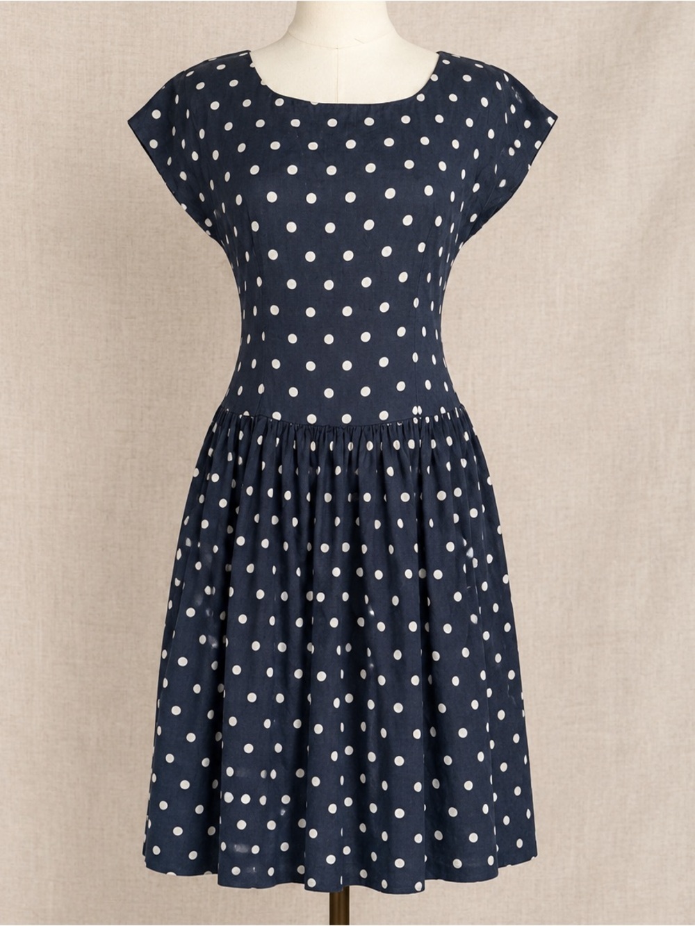 🌿Lili's Closet Polka Dot Linen Fit & Flare Dress Navy White Size 4